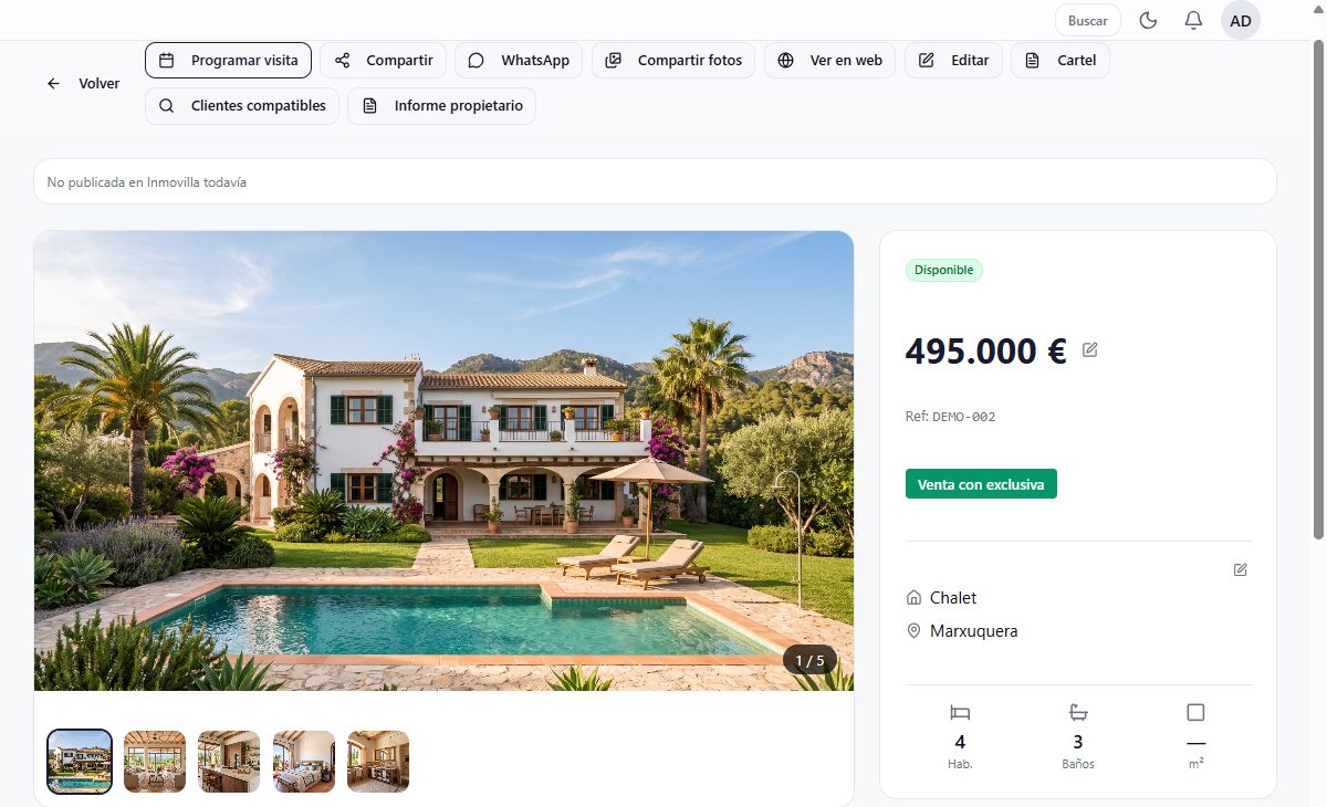 Captura real de la ficha de un inmueble, con precio, referencia y datos básicos
